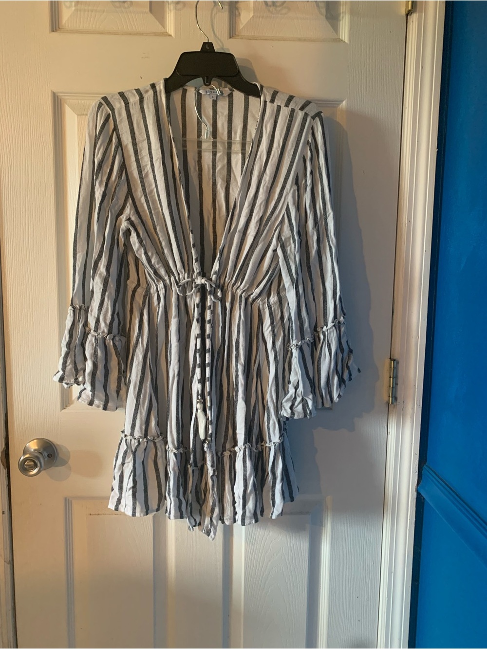 Beach Cover Up with White and Black Stripes and Tie